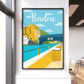 Vintage Baden – Landvogteischloss-Holzbrücke – Poster im Bilderrahmen